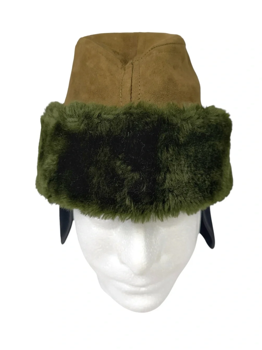 Vintage U.S. Military Cold Weather Cap Hat Faux Fur Trim Olive Brown Size Large